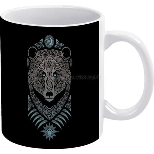 FOREST LORD White Mug 11oz Funny Ceramic Coffee Tea Milk Cups Raidho Tribal Scandinavian Mythology Mystical Bear Animal Animals