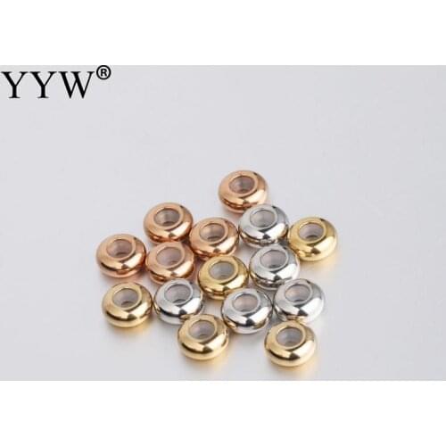 30pcs/Lot Jewelry Spacer Beads Stainless Steel Positioning Beads Large Hole Gold Color Flat Loose Beads For Jewelry Making Diy