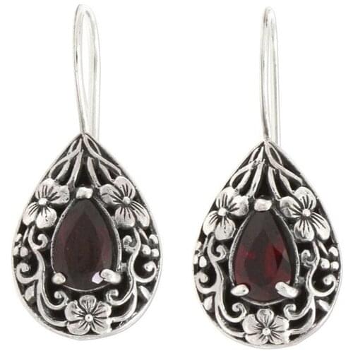 DIWENFU 100% Solid S925 Silver Natural Ruby Drop Earring for Women Waterdrop Earrings Red Topaz Gemstone Garnet Earring Female