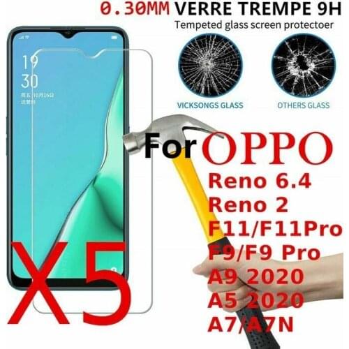 For Oppo Reno 2 / F9 / Pro / a11 / A9 X / A7 with 5-Pack protective glass toughened film