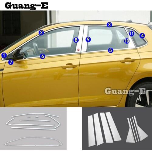 For Volkswagen VW Polo Hatchback 2019 2020 2021 2022 Car Stainless Steel Garnish Pillar Window Middle Strip Trim Frame Lamp Hood