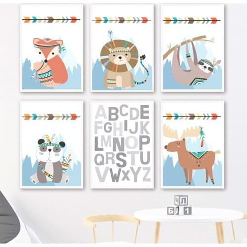 Wall Art Canvas Painting Fox Lion Sloth Arrow Alphabet Nursery Nordic Posters And Prints Wall Pictures Baby Kids Bedroom Decor