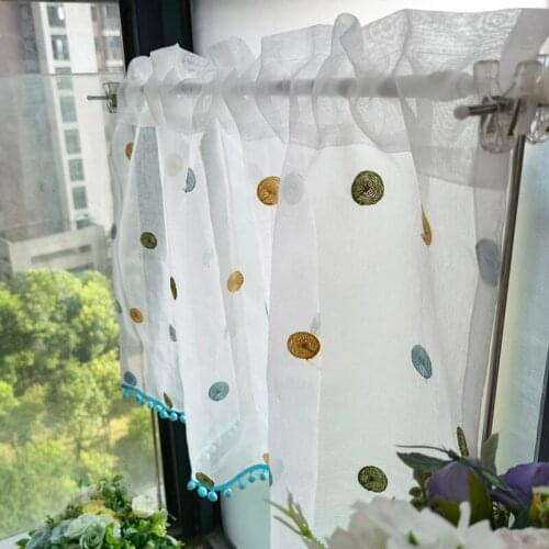 Colorful Dots Half Curtains Door Window Short Curtain Partition kitchen Round Spots Roman Valance #VT