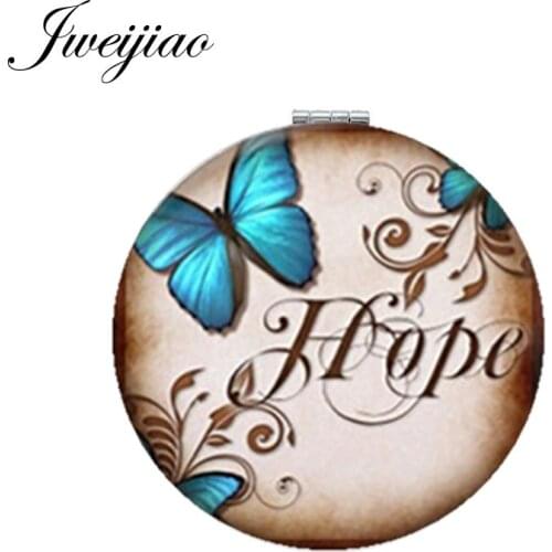 Youhaken Mini Makeup Mirror Round Folding Compact Pocket Mirror Butterfly Hope Art Photo 1X/2X Magnifying Portable Beauty Gift