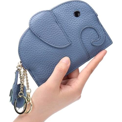 MJ Mini Elephant Wallet Lovely Women Coin Pocket Soft Cowhide Ladies Card Holder Wallet Small Genuine Leather Female Purse Bag