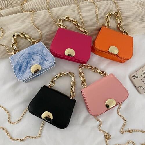 Fashion Women Designer PU Leather Shoulder Crossbody Bag with Thick Chain Casual Solid Color Mini Flap Messenger Handbags