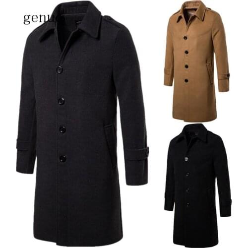 2020 New Mens Lapel Thicken Woolen Coat Fashion England Style Men Business Long Single-breasted Slim Coats For Autumn Winter