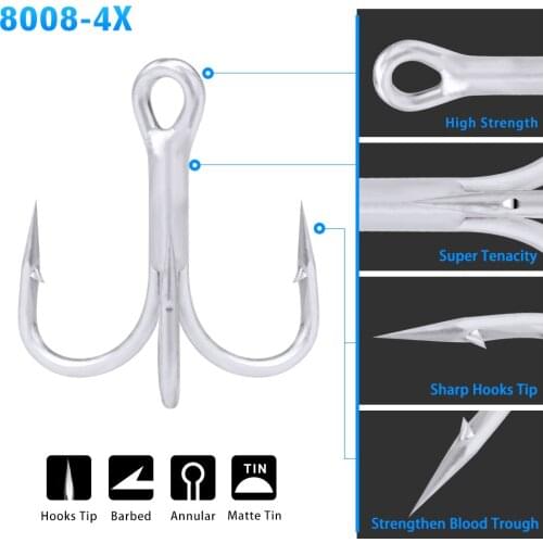 2021 New Fishing Hook 4X Matte Tin Treble Hooks 4/0#-3/0#-1/0#-1#-2#-4#-6# High-Carbon Steel High Strength Hooks 50pcs/lot