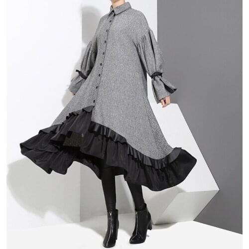 New Style Cotton and Linen Dress Temperament Womens Slim Fit Ruffled Shirt Skirt Loose Version Chinese Fashion