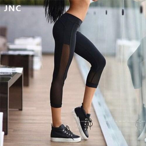 Solid Color Seven-Point Yoga Pants Stretch Stitching Tight Female Mesh Leggings Running Fitness Elastic Quick Drying Trousers