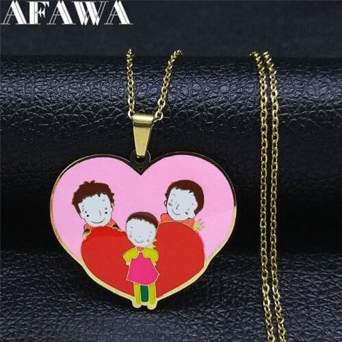 Stainless Steel Colorful Enamel Family Dad Mom Son Necklace Women Gold Color Pendant Necklace Jewelry regalo mujer N9520S01