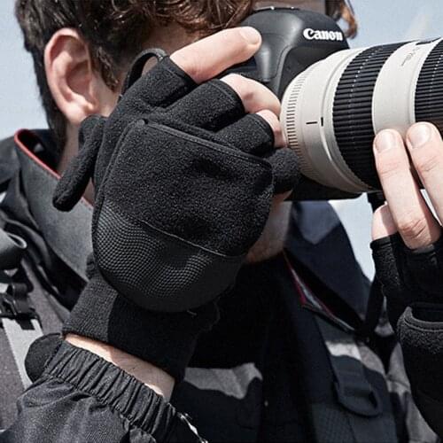 Roadfisher Outdoor Travel Hiking Fishing Camera Photography Gloves Winter Warm Anti-Slip Half Finger Flip Cover Touch Screen