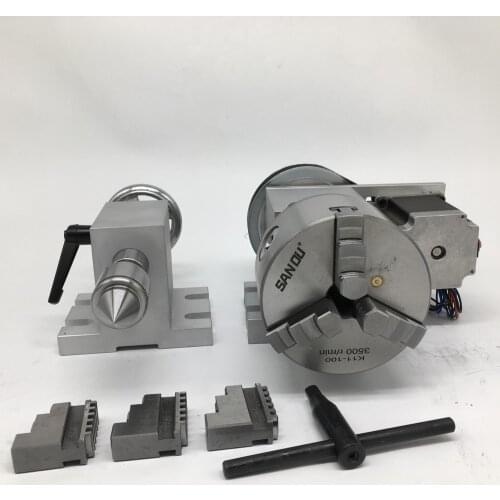 4 Axis Rotation A Axis Extend Rotary 100mm K11-100 Chuck Nema23 Stepper Motor MT2 Tailstock for Wood Metal Plastic CNC Milling