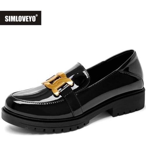 SIMLOVEYO Women PU Leather Low Heel Slip On Chains Lazy Newest Flats Male Casual Stylish Loafers Shoes Zapatos De Hombre Size 44