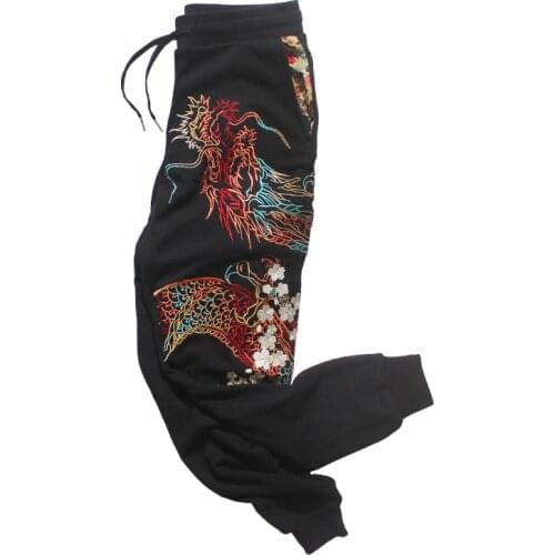 Spring Autumn Black Cotton Pants for Women Mens Originally Chinese Embroidered Pants Yokosuka Sportpants Lose Trousers