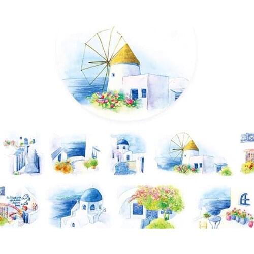 Vintage Blue Town Washi Tapes Bullet Journal Masking Tape Adhesive Tape DIY Scrapbooking Washi Stickers