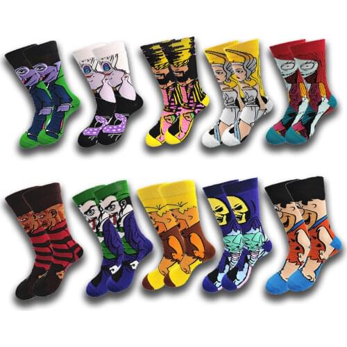Men and Womens Happy Funny Winter Warm Socks Cartoon Anime Clown Socks Men Cool Crew Socks Street Fashion Sewing Pattern