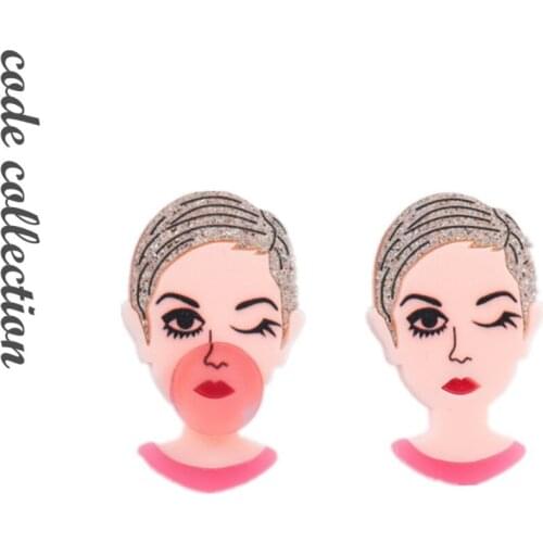 Fashion Cartoons short hair Beauty Head Acrylic Crystal Brooch Pins for Women Antique Assorted Style Rhinestone Brooch