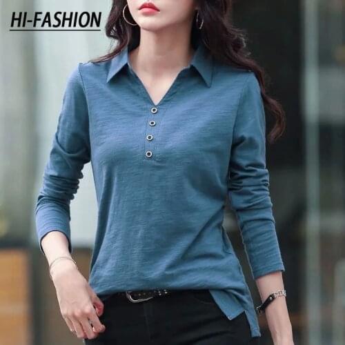 Woman Clothes Plus Size Tee Shirt Femme Bamboo Fiber Cotton Button t Shirt Women Autumn Tops 2021 Fashion Long Sleeve T-Shirt