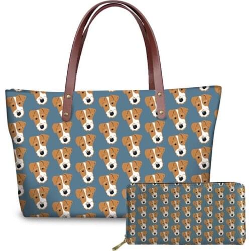 NOISYDESIGNS Jack Russell Terrier Printed Handbags&Purse Women Fashion Hand Bag Ladies Top-Handle Bags Female 2pcs/set Beach Bag
