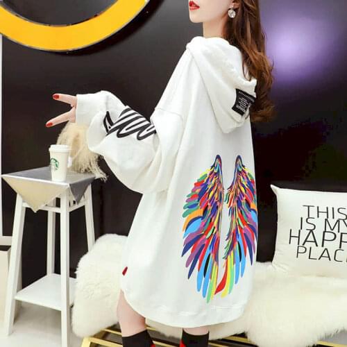 Hooded sweatshirt women hoodies lazy Korean style loose 2020 new spring autumn tops rainbow-colored wings on the back streetwear