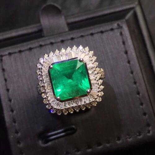 Fine Jewelry G18 k Rings Real Diamonds Gold 18K White Gold Natural Emerald Gemstones 2.65ct Females Rings for women Fine Rings