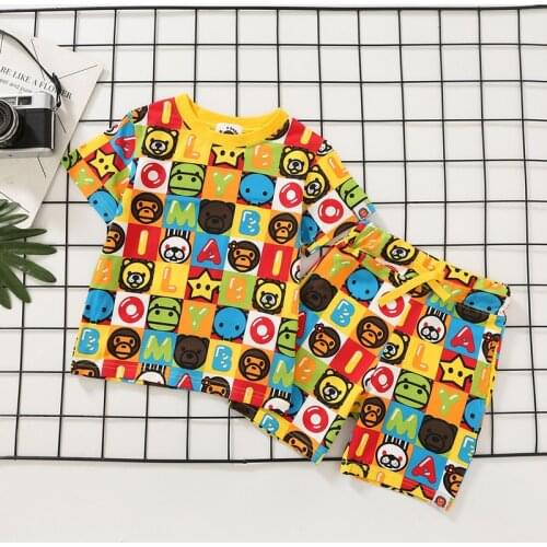 1 set Kids Boy Girls Cartoon Colorful Animal Zoo Shirt Summer Short Shirts Tops and Short Banana Pants Hip Hop Style Clothes