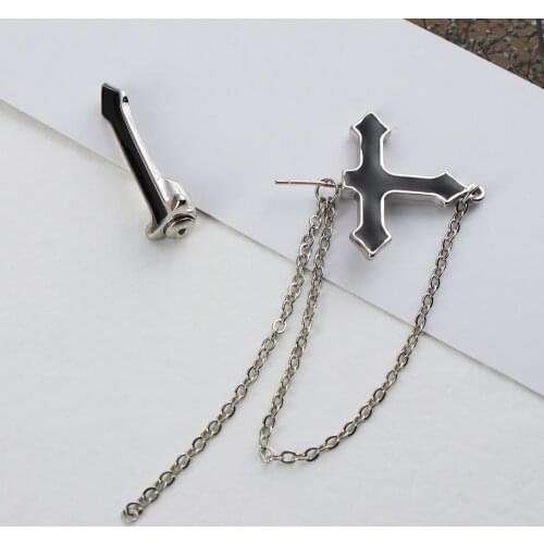 1PC European Style Fashion Vintage Long Chain Cross Zipper Drop Earrings For Men Women Party Tassels Pendant Punk Jewelry Gift