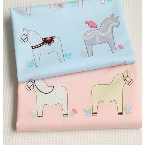 100% Cotton twill cloth pink blue cartoon unicorn pony colt for DIY kids bedding cushion home decoration handwork textile fabric