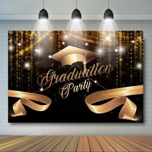 2020 Graduation Party Backdrop - Classy Black Gold Theme Photography Backdrop Graduation Party Decor and Prom Banner