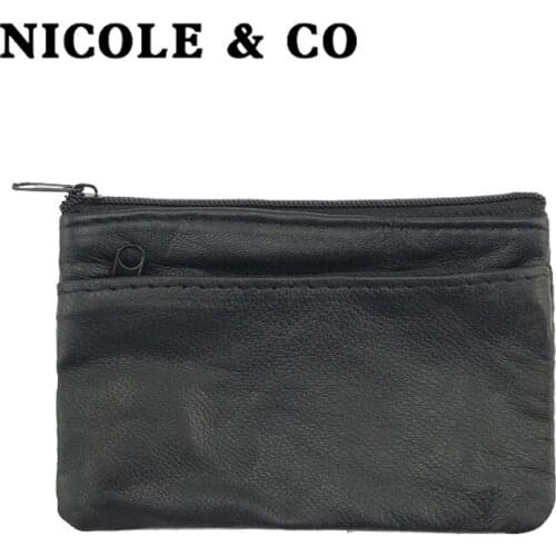 NICOLE & CO 2021 Small Key Wallets Mini Coin Purse Original Women Card&ID Holder Money Men Genuine Leather Sheepskin Zipper Bags