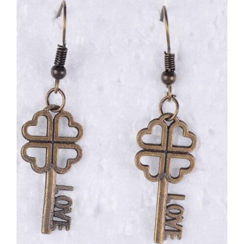 26*13MM Antique bronze vintage love heart clover earrings for women earing metal alloy drop dangle earring jewelry fashion