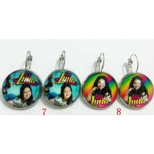 8pair New style high-quality Super pop singer Soy Luna Elenco de Soy Luna silver Clip Earrings I'm moon glass Earrings