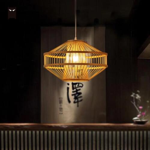 Bamboo Wicker Rattan Shade Cube Pendant Light Teapot Lamp Fixture Asian Loft Japanese Style Hanglamp Industrieel for Tea Room