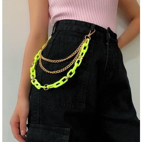 1PCs Metal Acrylic Chain Harajuku Belt Waist Chain Jeans Trousers Key Chain Hip Hop Party Punk Women Fashion Body Jewelry