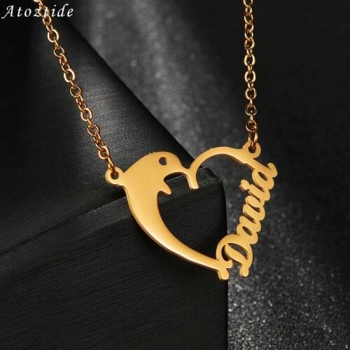 Atoztide Personalized Stainless Steel Name Necklaces for Women Custom Letter Dolphin Heart Pendant Chain Jewelry Necklace