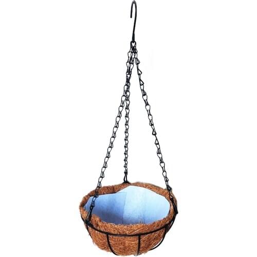 Coconut Basket, Vintage Style Iron Frame Hanging Chain Round Plant Holder Decoration