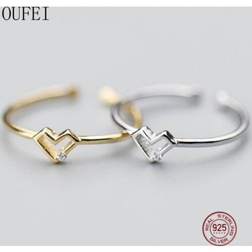 Heart Ring For Women 925 Sterling Silver Rings Adjustable Finger Fashion Lovely Open Ring Simple Holiday Gift Jewelry