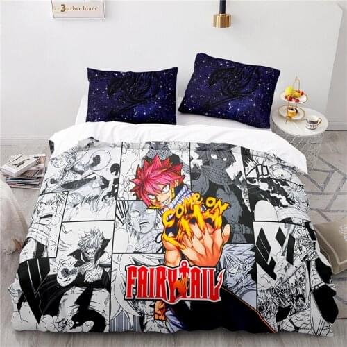 Popular Anime Fairy Tail 3d Printed Bedding Set Lucy Gray Fullbuster Etherious Character Printed Duvet Cover Set with Pillowcase