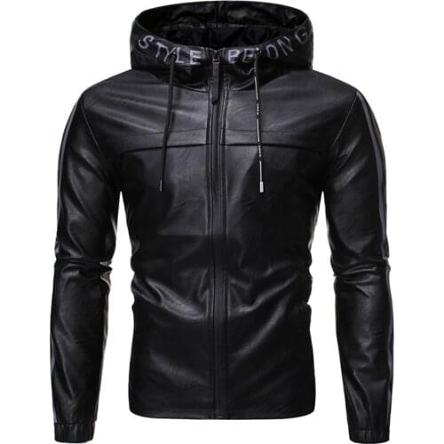 Leather Jacket 2020 Autumn Winter New Mens Fashion Casual Solid Color Hooded Slim Full Mens Leather Jacket
