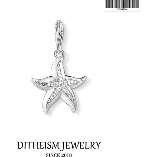 White CZ Starfish Charm Pendant,2019 Fashion Jewelry 925 Sterling Silver Trendy Gift For Women Men Fit Bracelet Necklace