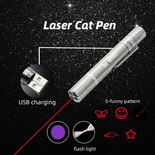 Laser Pen Pet Cat Toy 5 Pattern Red Dot Interactive Pointer USB Charge Flashlight Tickle