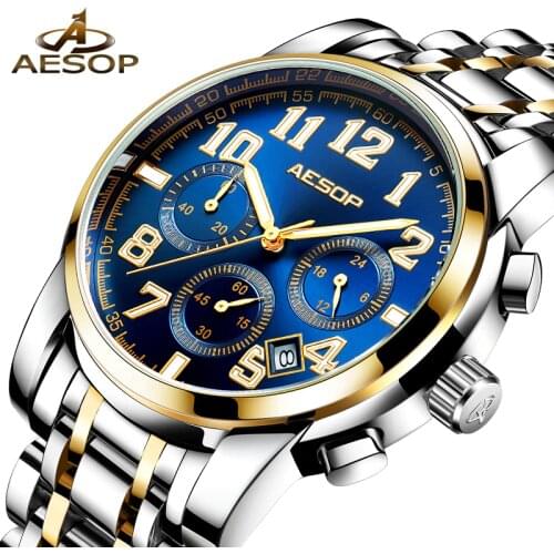 AESOP Dress Men Watch Quartz Wristwatch Stainless Steel Band Male Clock Wrist Shockproof Waterproof Relogio Masculino Hodinky
