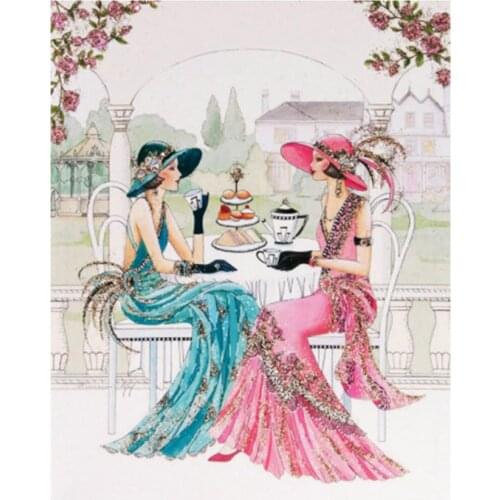 Art Deco Ladies DIY 5D Diamond Painting by Number Kits Full Round Drill Rhinestone Embroidery Cross Stitch Gifts