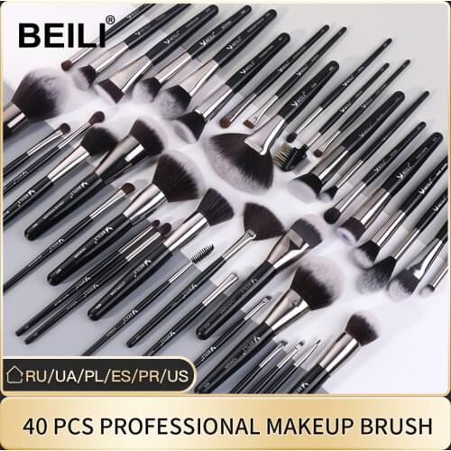 BEILI Luxury Black 2-40pcs Makeup Brushes Set Professional make up brushes set Natural hair Powder Foundation Contour Fan