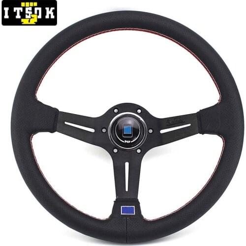ND Leather Steering Wheel Universal 14inch 350mm JDM Racing Deep Dish Auto Drifting Rally Simulated Car Driving Game With Logo