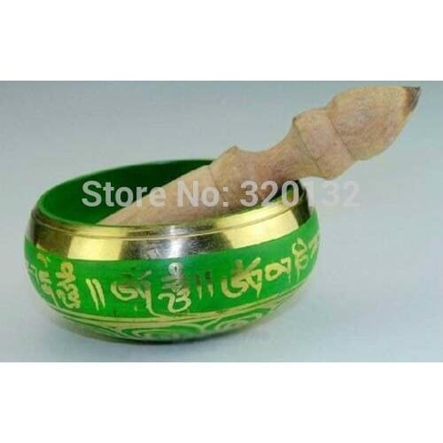 Nepalese ASIAN TIBETAN COPPER GOLD-PLATING SINGING BOWL Green Bowls 80mm Diameter Wholesale 2pcs bronze Bowls