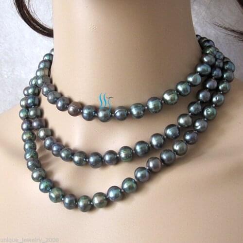 NEW 48" 9-10mm Peacock Freshwater Pearl Necklace Strand Jewelry
