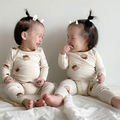 Toddler Baby Girl Boys Pajamas Set Cartoon Printing Cotton Long sleeve T-shirt+Pants Spring Autumn Newborn Baby Clothes Suit