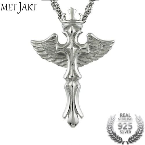 MetJakt Classic Angel Wings Pendant Solid 925 Sterling Silver Pendant Necklace Pendant for Unisex Vintage Jewelry (Just Pendant)